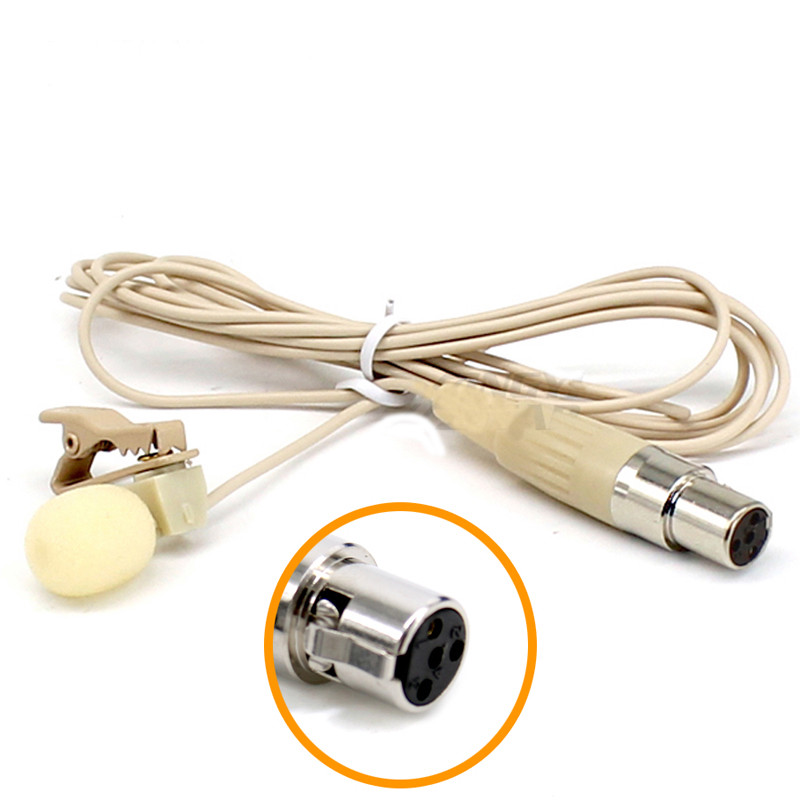 Skin Mini XLR 4 Pin TA4F Condenser Lavalier Microphone For SHURE Wireless System