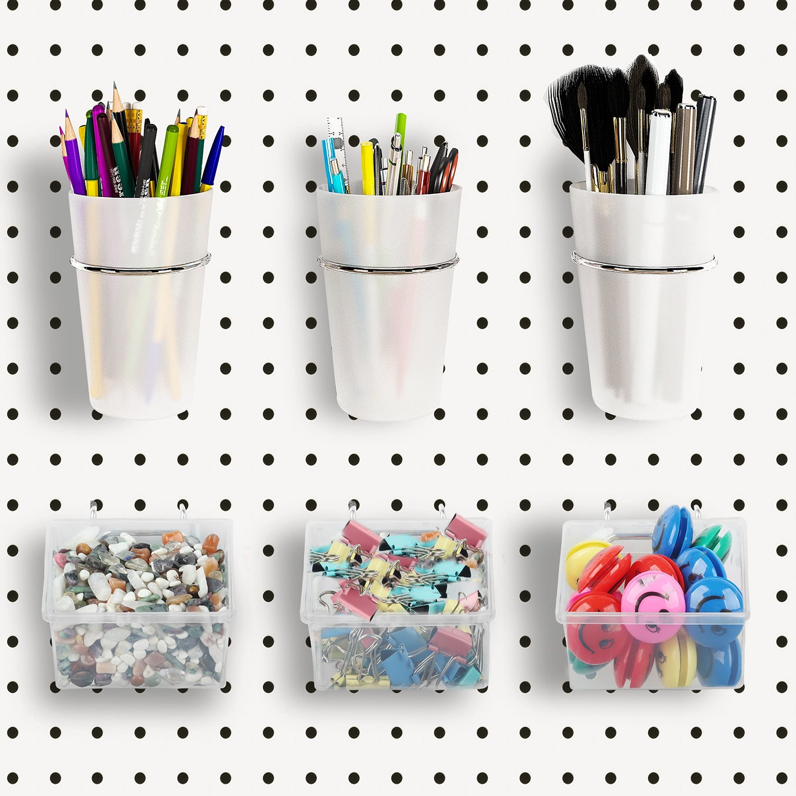 Kuhome 6 Sets Pegboard Bins and Cups with Pegboard Hooks, Pegboard Accessorie...