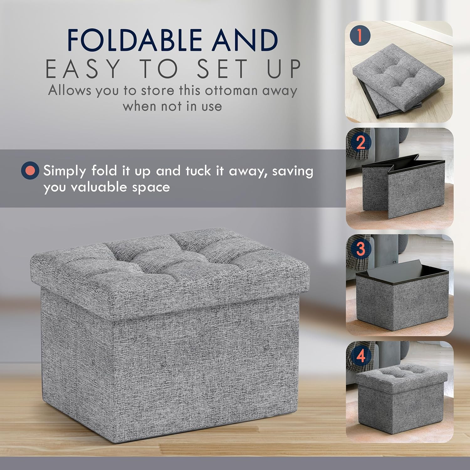 Small Storage Ottoman Foldable Collapsible Rectangle Linen Ottoman Foot Rest Sto