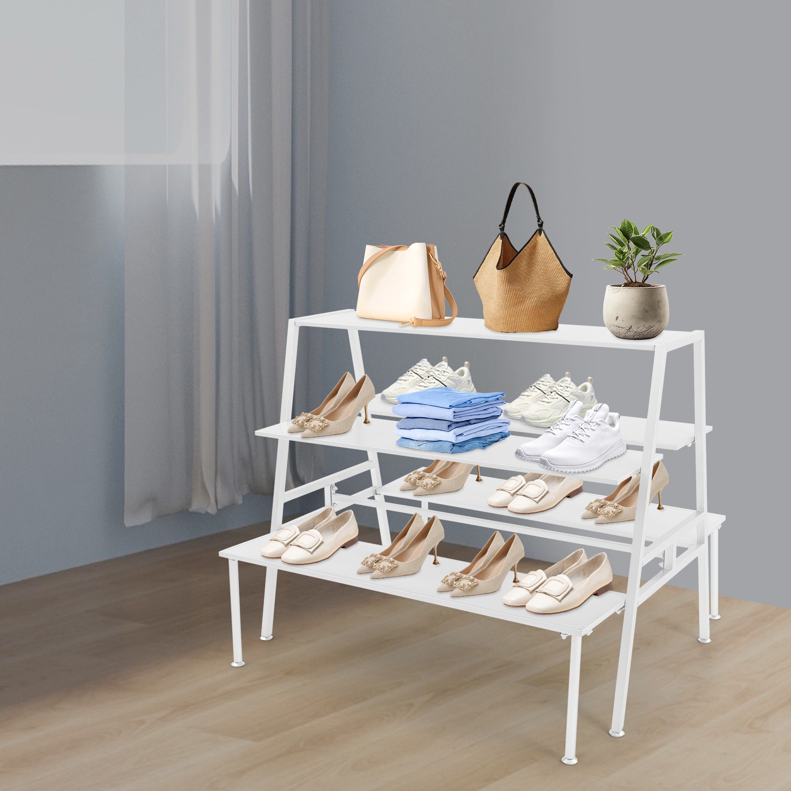 Modern Standing Display Rack, Double Side Clothing Shop Display Tables White