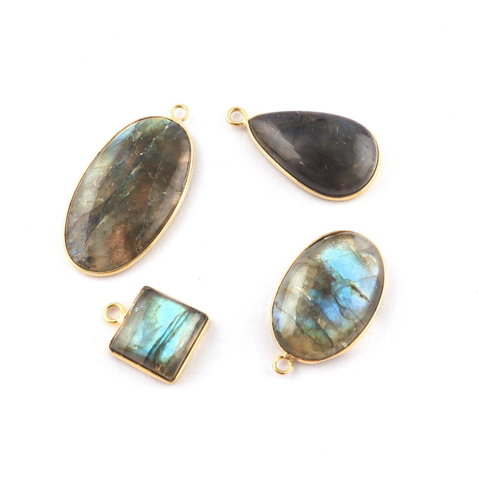 Natural Labradorite Yellow Gold Plated DIY Single Bail Connector Lot of 4 Pcs