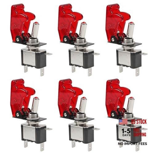 AITRIP 6pcs Rocker Toggle Switch LED Illuminated with 3Pin Led Switch Red