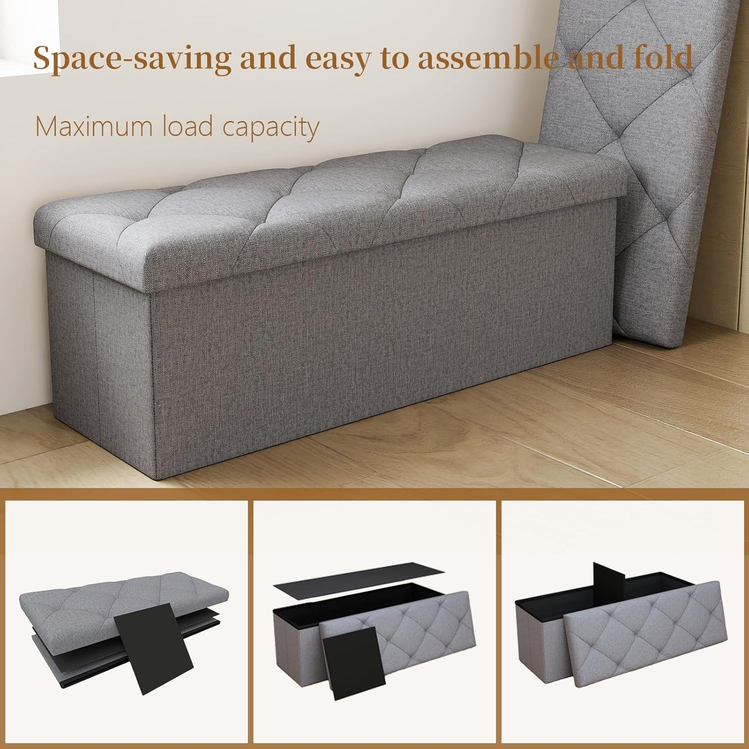 Folding Ottoman with Storage Bench,Storage Ottoman Bench,30 Inches Ottoman Foot
