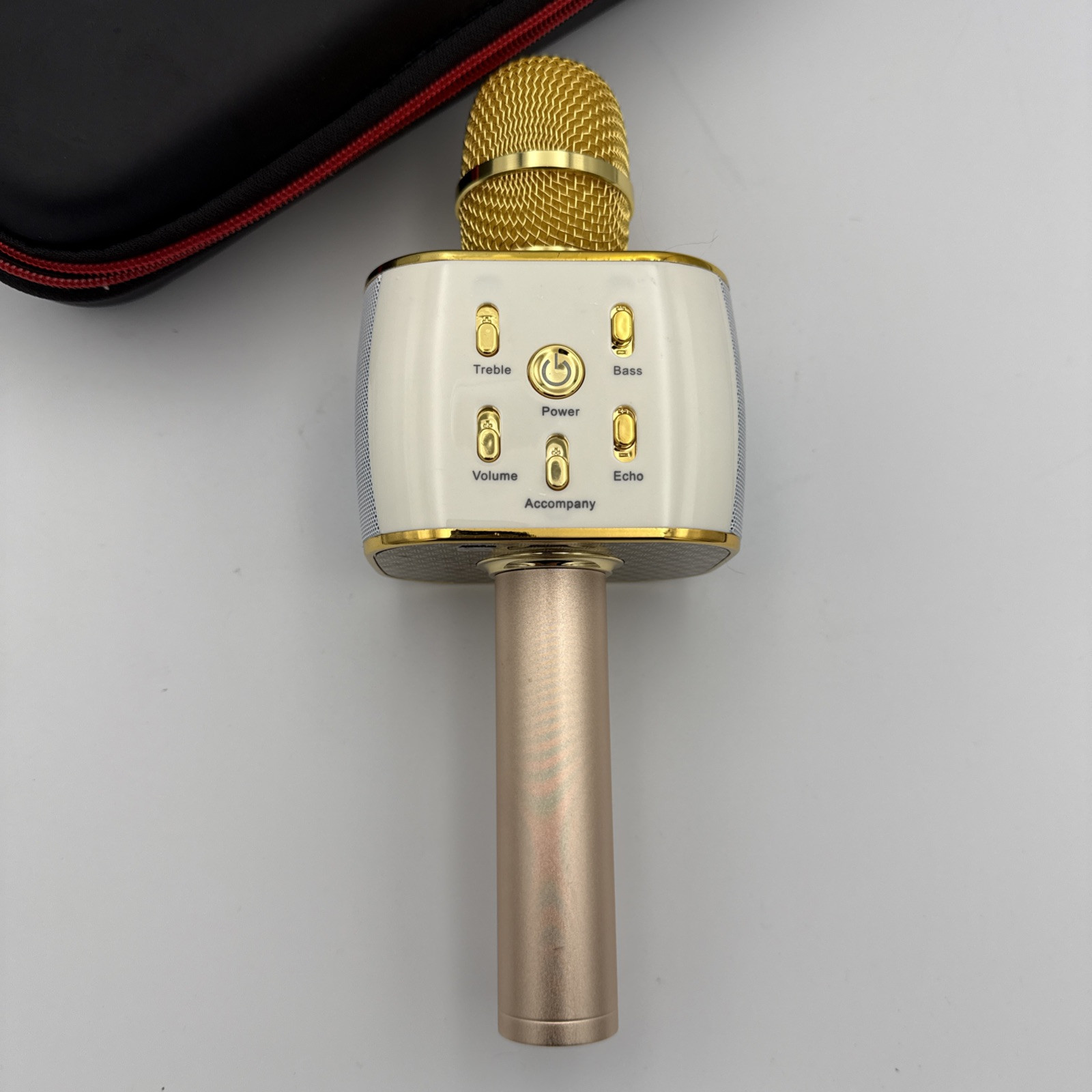 Funky Rico Karaoke Microphone Handheld Wireless Bluetooth w/Speaker Gold WORKING