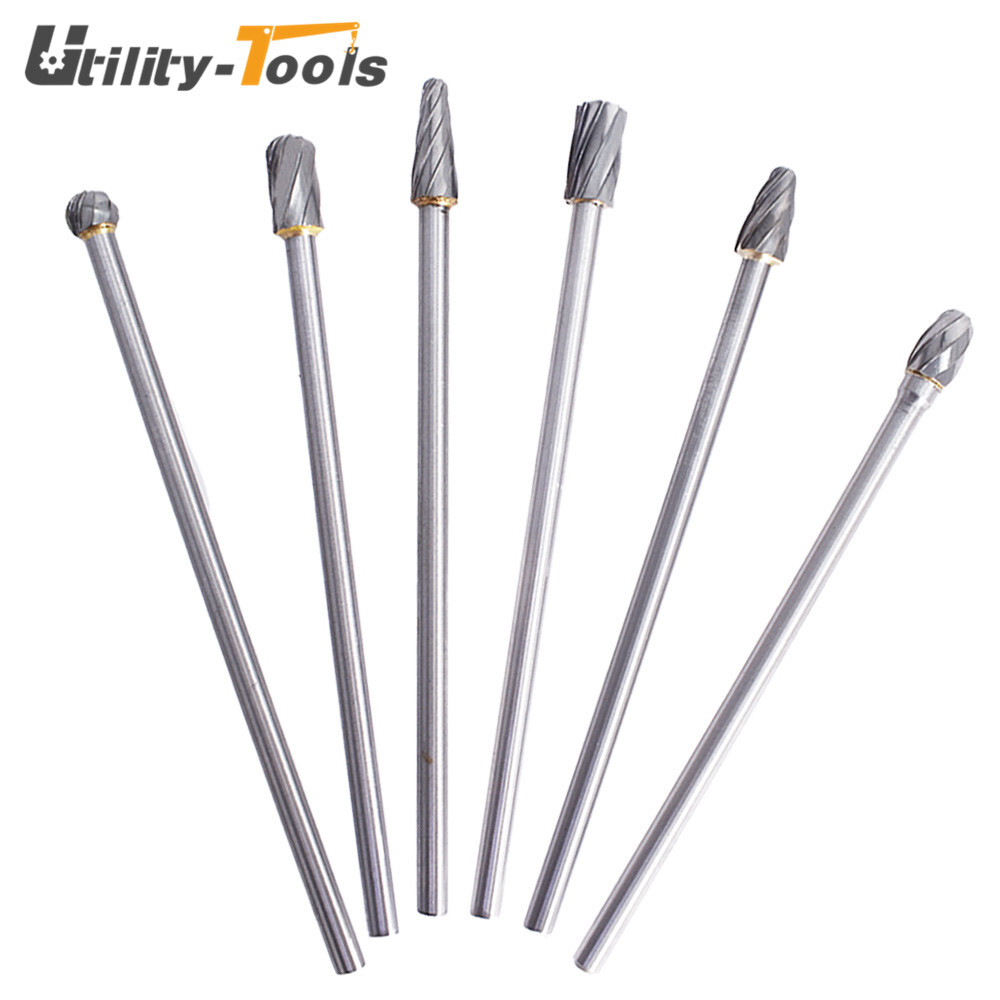 6Pcs 10mm Rotary Aluminum Cut Burr 6mm 1/4" Shank 150mm Long Reach Carbide Burs