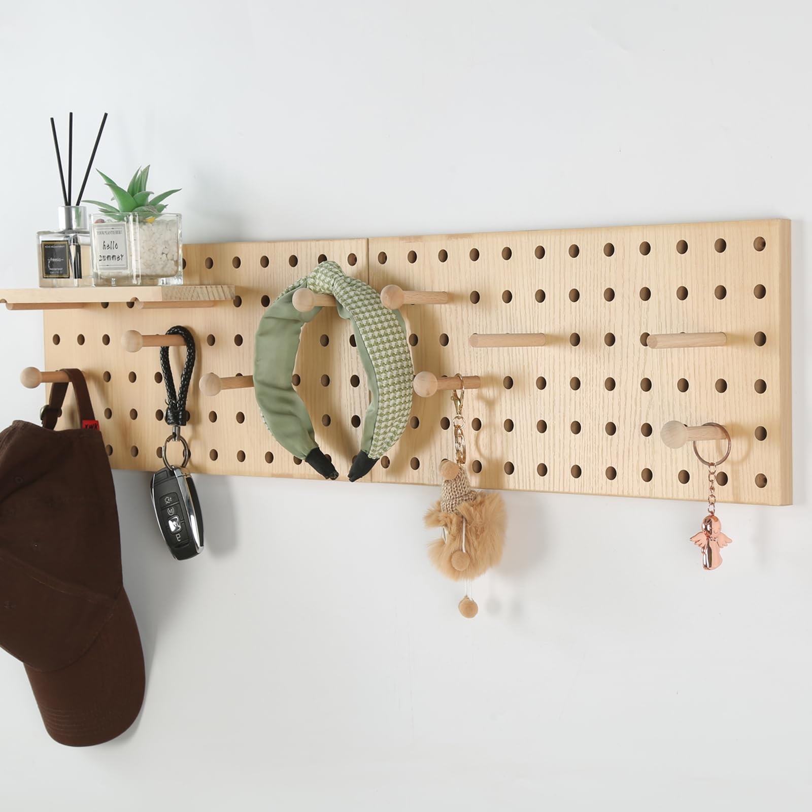 Beige Wood Pegboard Modular Display Wooden Pegboard Combination Wall Organize...