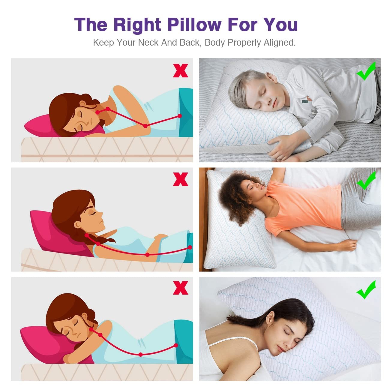 Cooling Shredded Memory Foam Pillows for Sleeping Cool Cold Pillow Standard S...