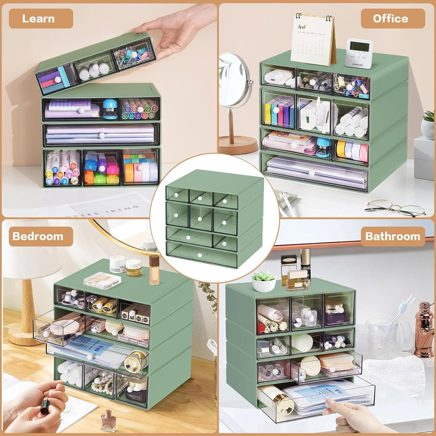 Desk Storage Organizer with 9 Drawers, 4 Tiers Stackable Desktop Craft Storage D