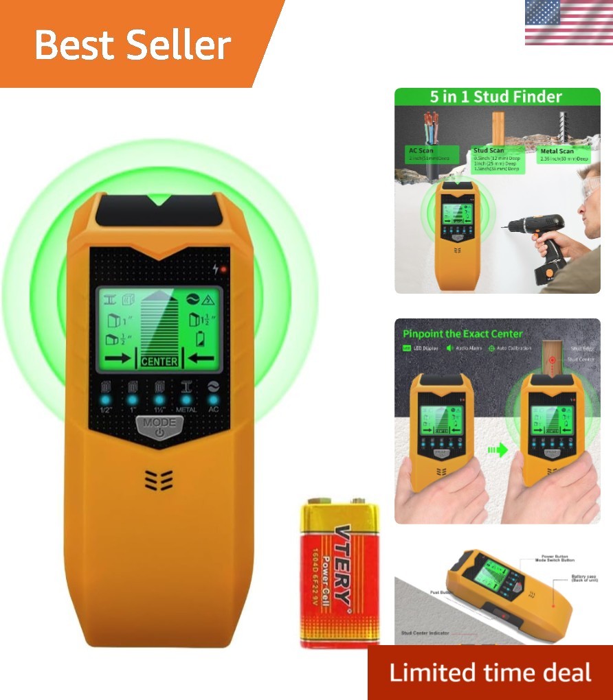Compact 5-in-1 Stud Detector & Wall Scanner - Accurate Wood, Metal, Wire Finder