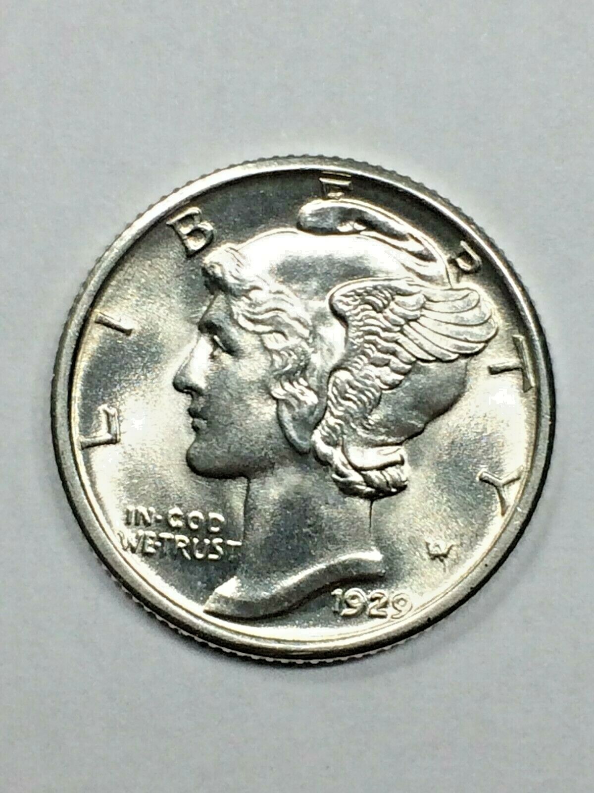 1929  Uncirculated Mercury Silver Dime -  PQ w/ Fully Split Bands #19690