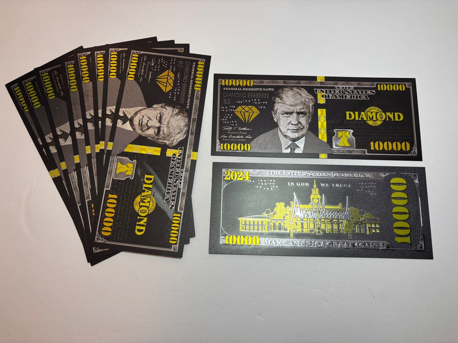 10 pack - Donald J. Trump Money Black Gold Diamond Single Notes $10000.