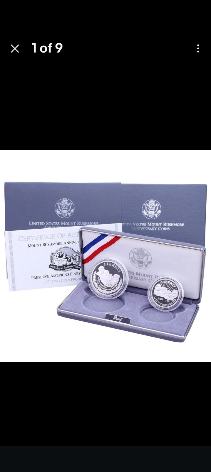 US Mint 1991 Prestige Proof 7 Coin Set Mount Rushmore Commemorative Silver $1
