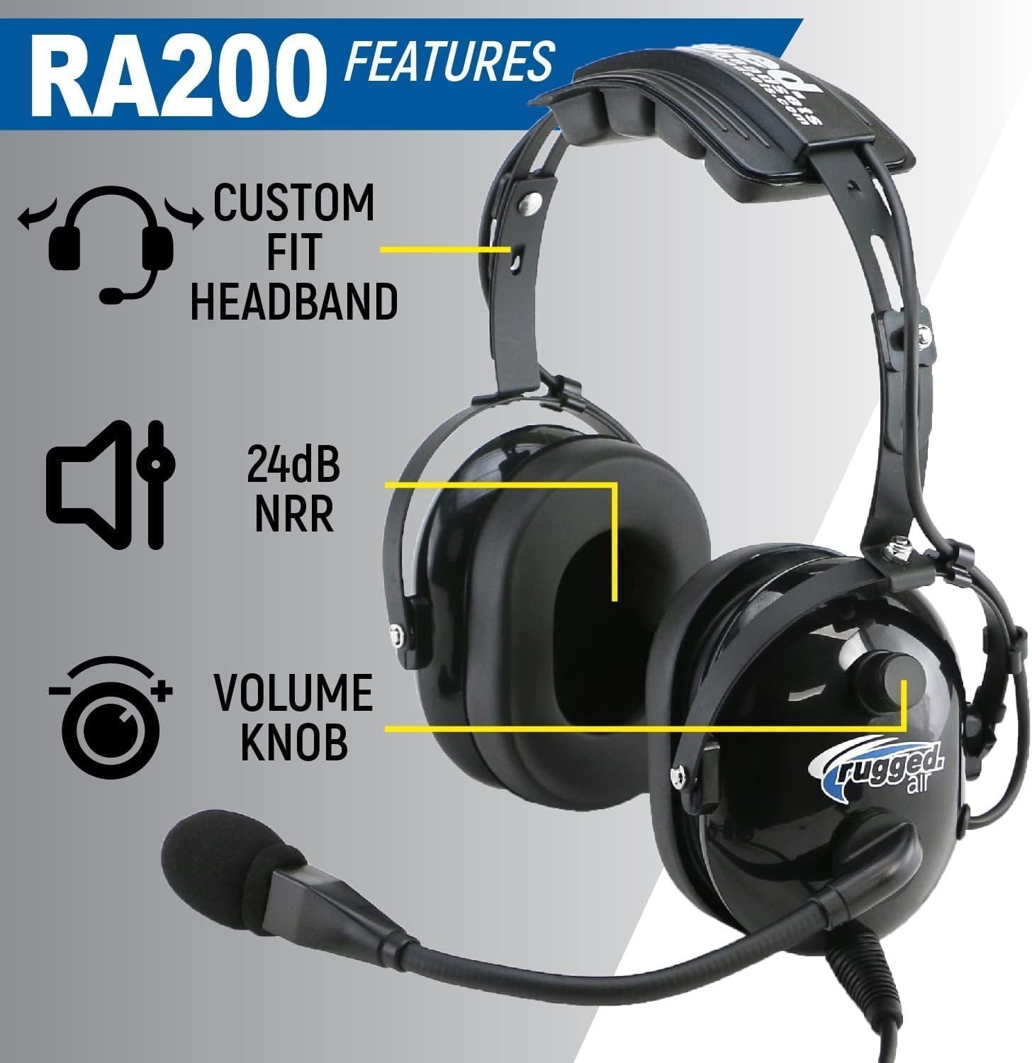 RA200 Aviation Pilot Headset for Student Pilots Flight Schools Flight Instructor