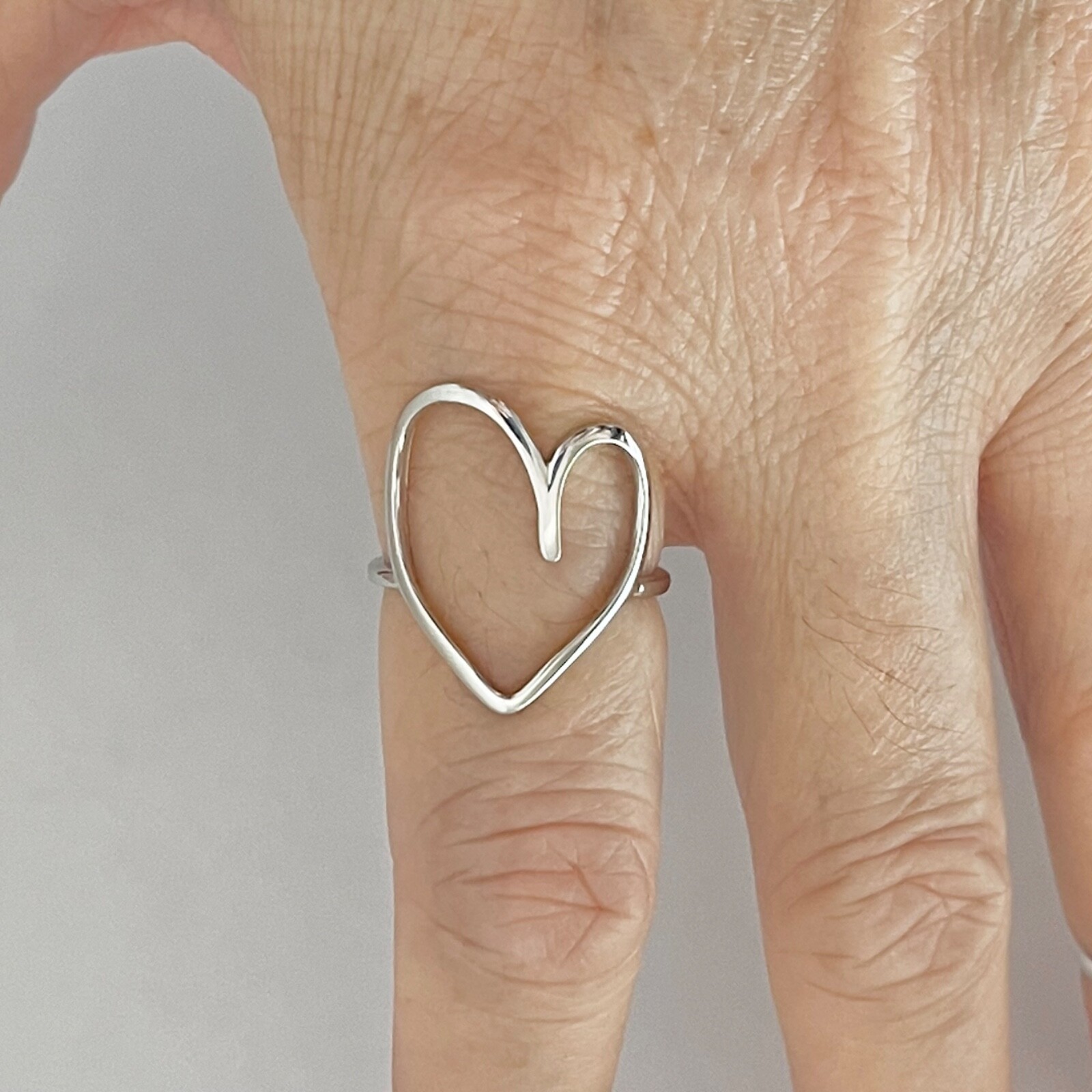 Sterling Silver Big Open Heart Ring, Delicate Ring, Silver Rings, Love Ring