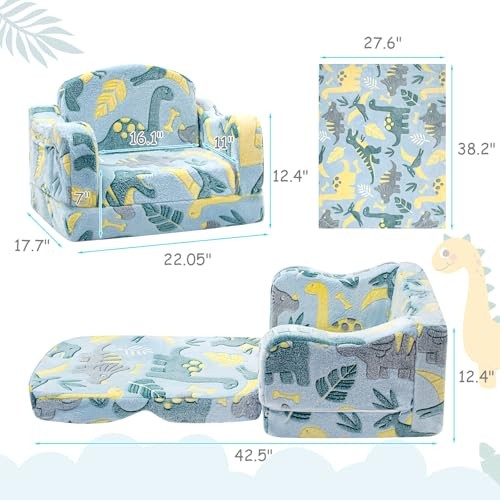 Comfy Toddler Chair and Couch for Kids with Blanket,2-in-1 Soft Plush Green