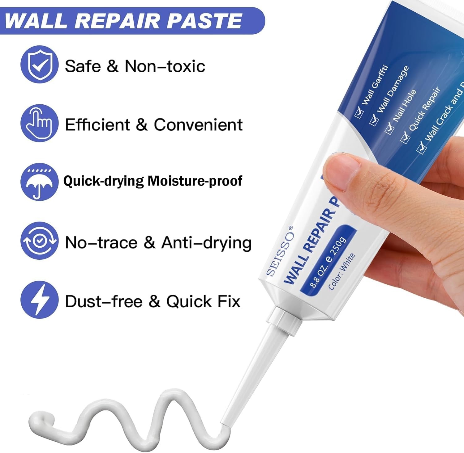 Ultimate Wall Repair Paste Kit - 2x250g with 4 Patches & Scraper for Fast Fixes
