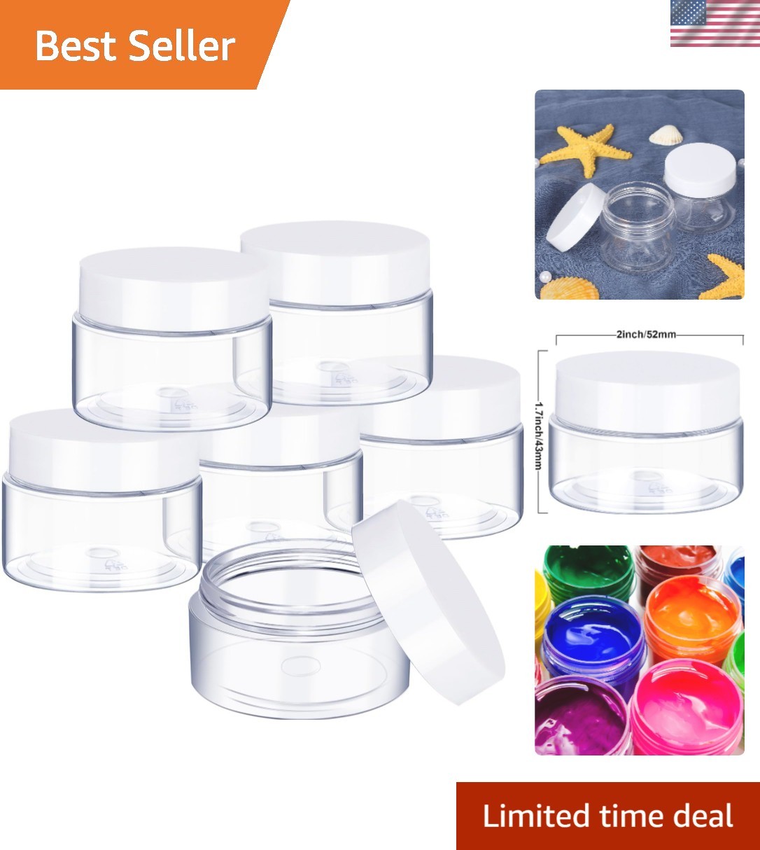 Versatile 6 Pack 2 Oz Clear Cosmetic Jars for Makeup, Paint, and Jewelry Storage