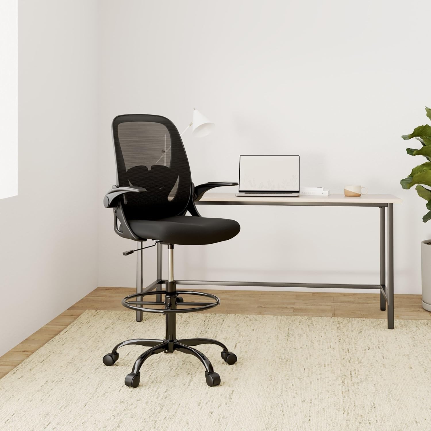 Drafting Chair Tall Office Chair with Flip-up Armrests Executive Ergonomic Co...