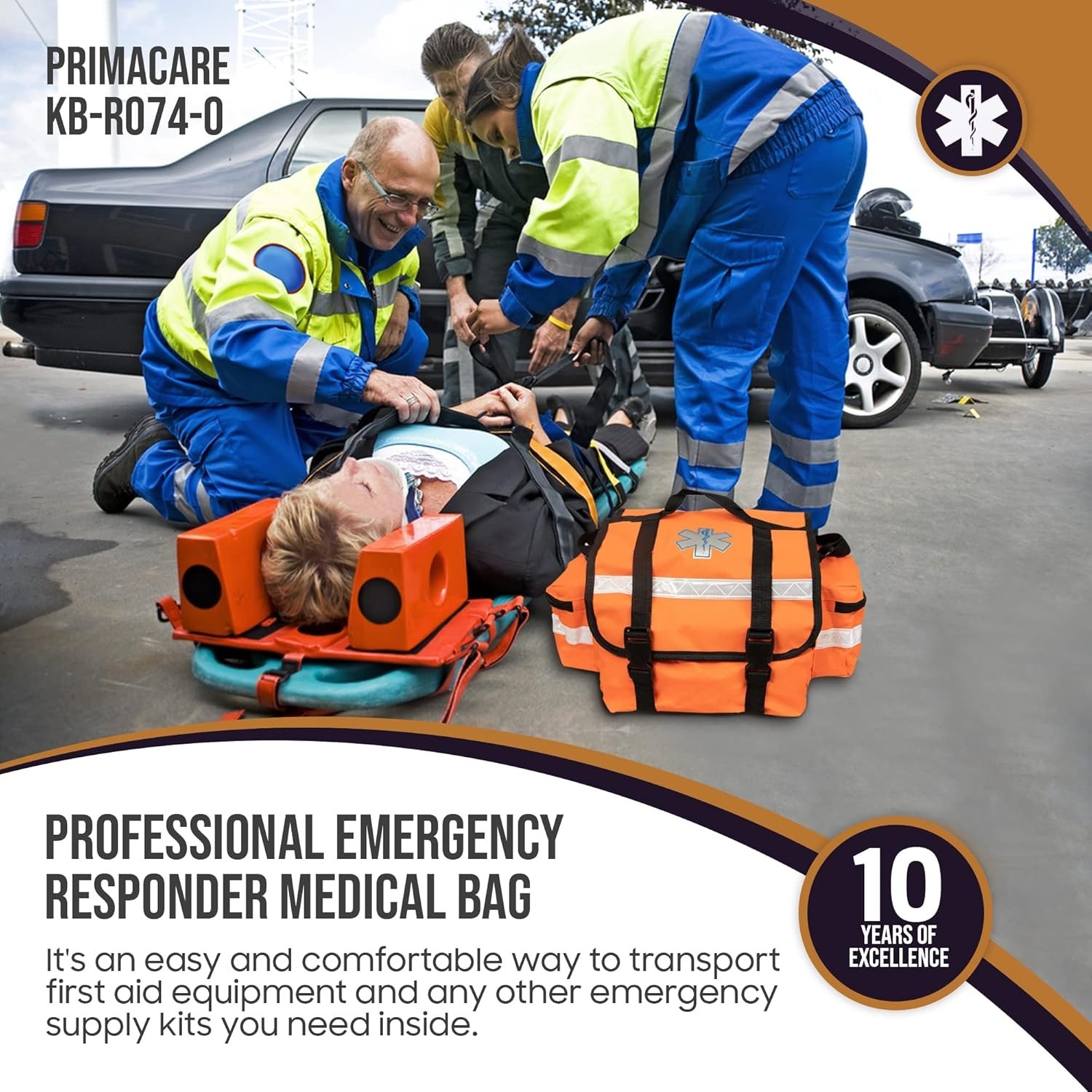 Durable 17" EMT Trauma Bag in Orange - Multiple Compartments & Reflective Strips