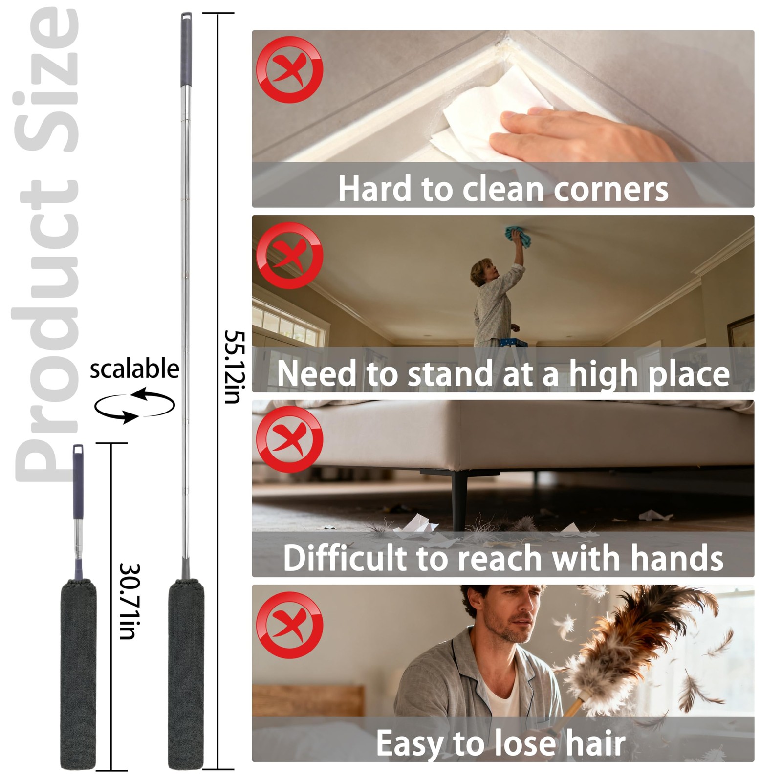 Retractable Gap Dust Cleaner Under Appliance Cleaning Tool with 5 Microfiber ...