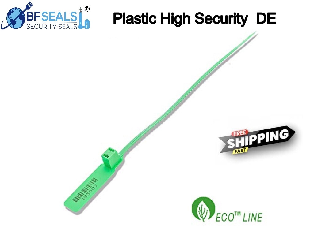 Plastic Seal DE, 100 pcs, 16" numbered, Barcode, Green color, BF-12DE12