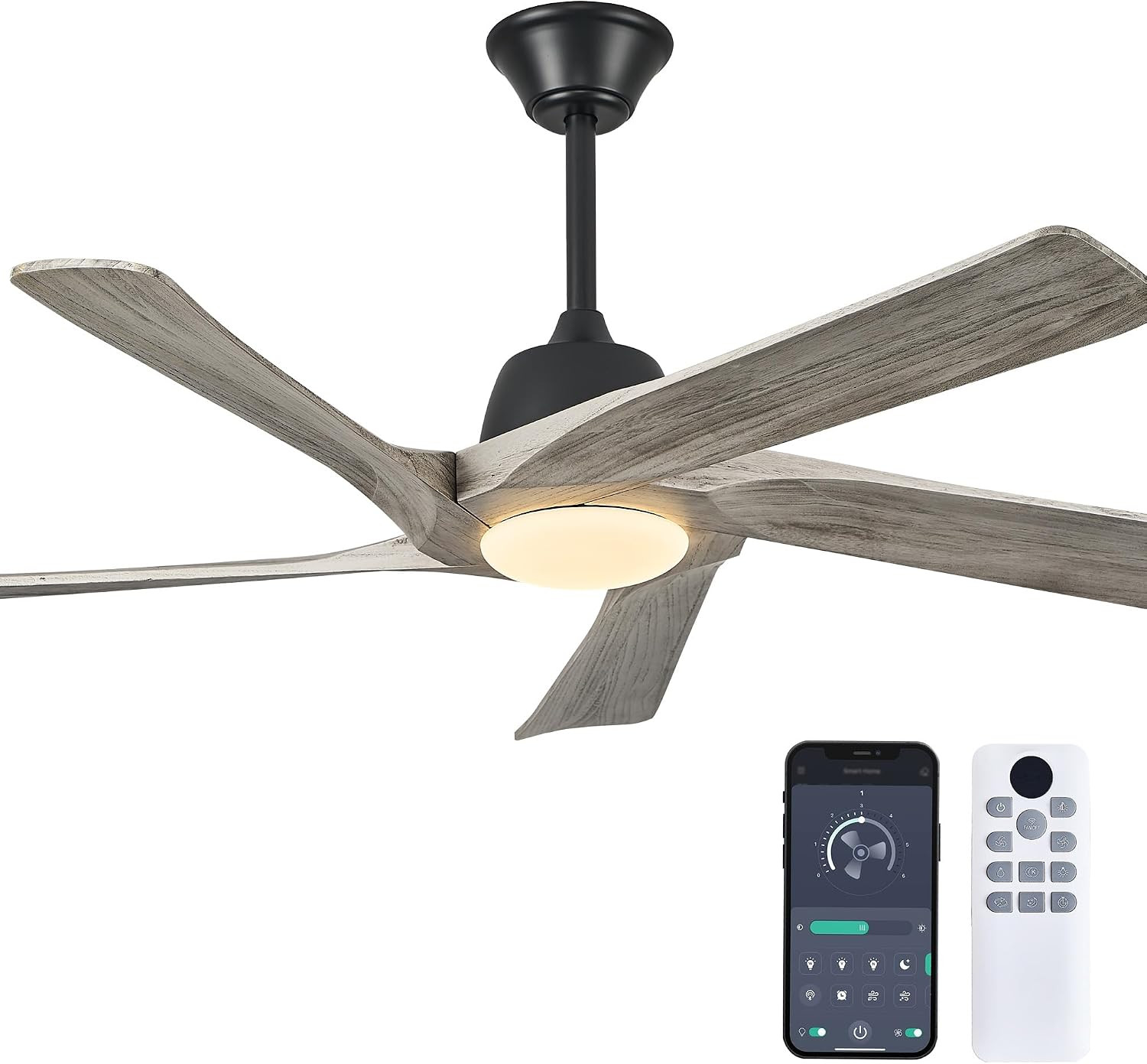 52 Inch Solid Wood Ceiling Fan with Light, (Greywood) | 6-Speed Reversible Quiet