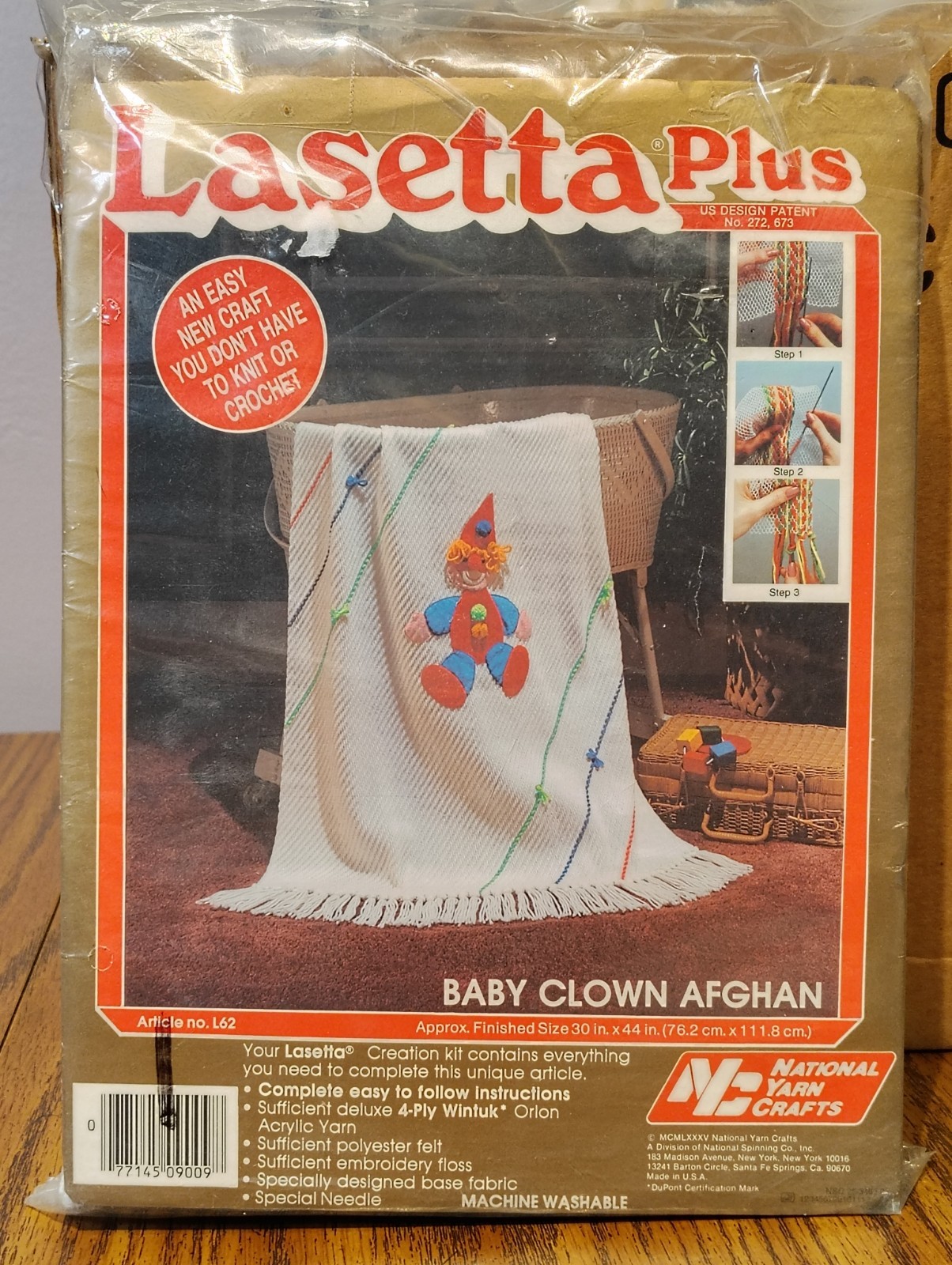 NEW! Vintage Lasetta Plus Baby Clown Afghan Kit 30in x 40in No Knit No Crochet