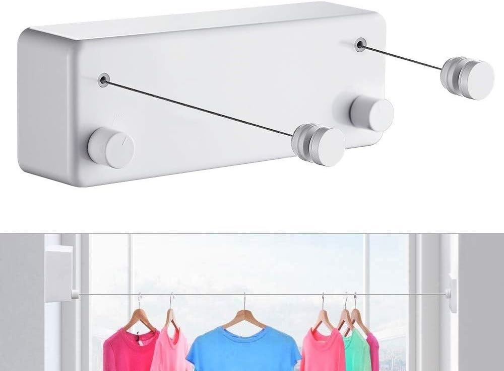 Tendedero De Ropa Retractil Plegable Portatil Para Exterior Interior Pared Acero
