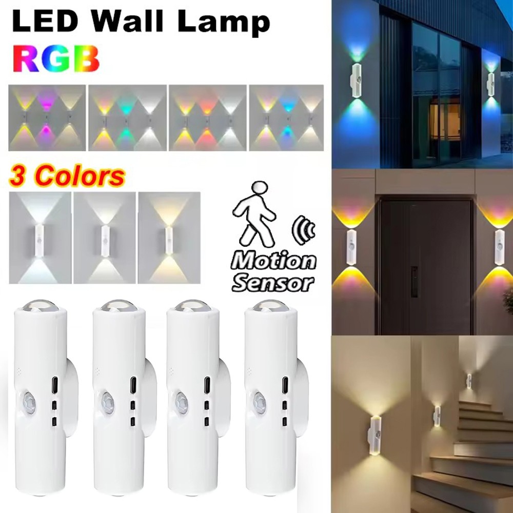4-Pack Motion Sensor LED Night Light Rechargeable Magnetic Wall Lamp 3/7 Colors