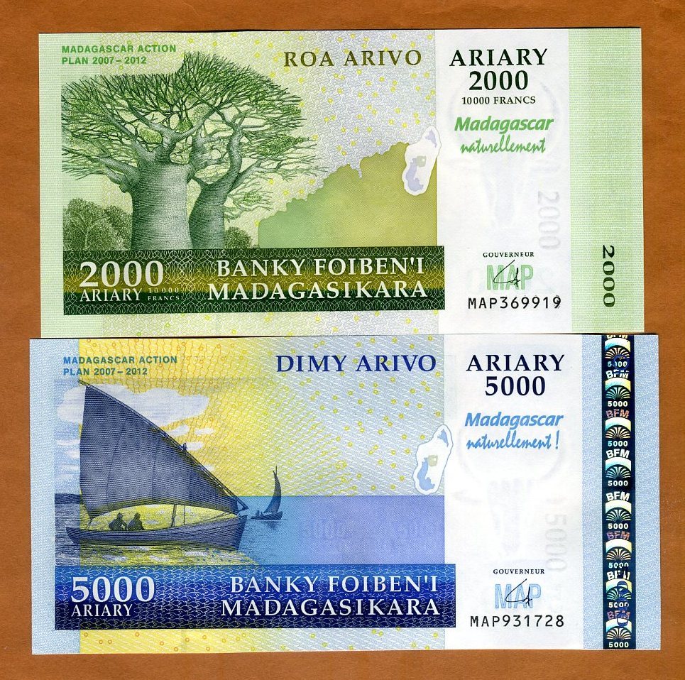 SET Madagascar, 2000;5000 Ariary, 2007, P-93-94, UNC Commemorative