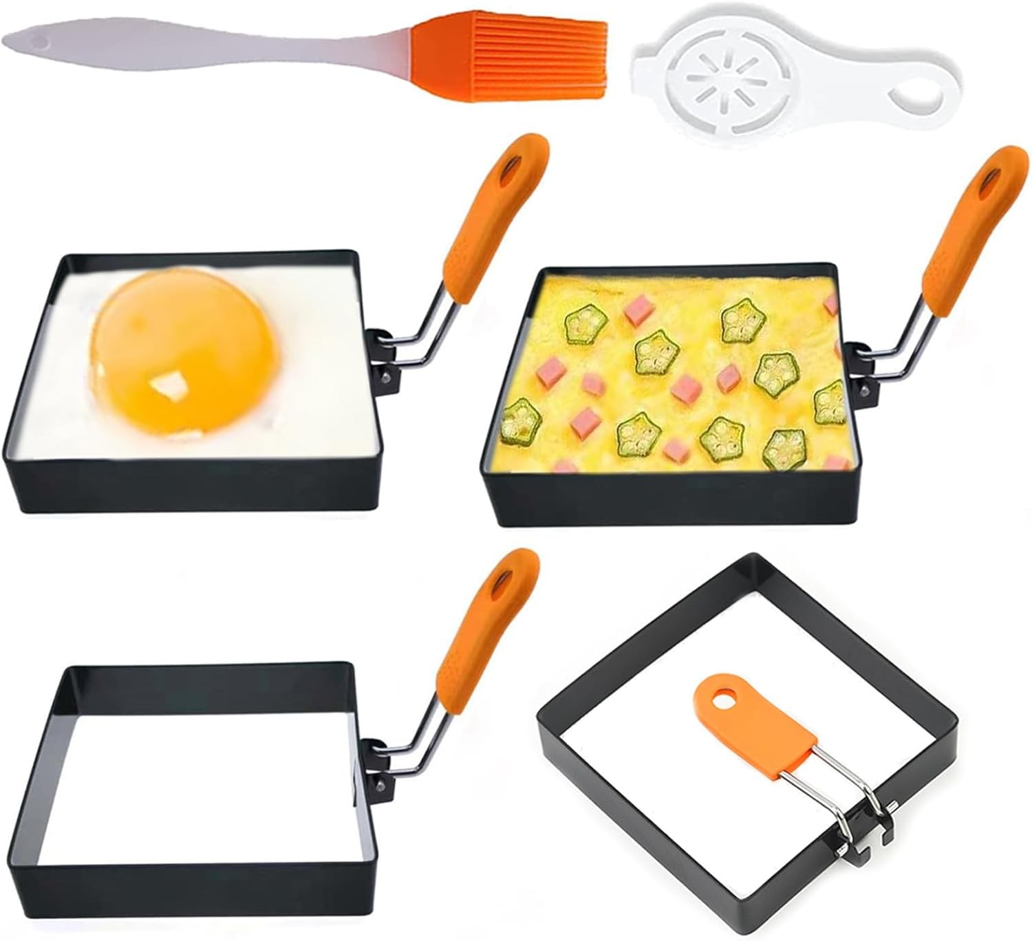 Large 4 Pcs 4 Inch Sqaure Egg Ring for Griddle 4 pcs of square 4 inch, Orange
