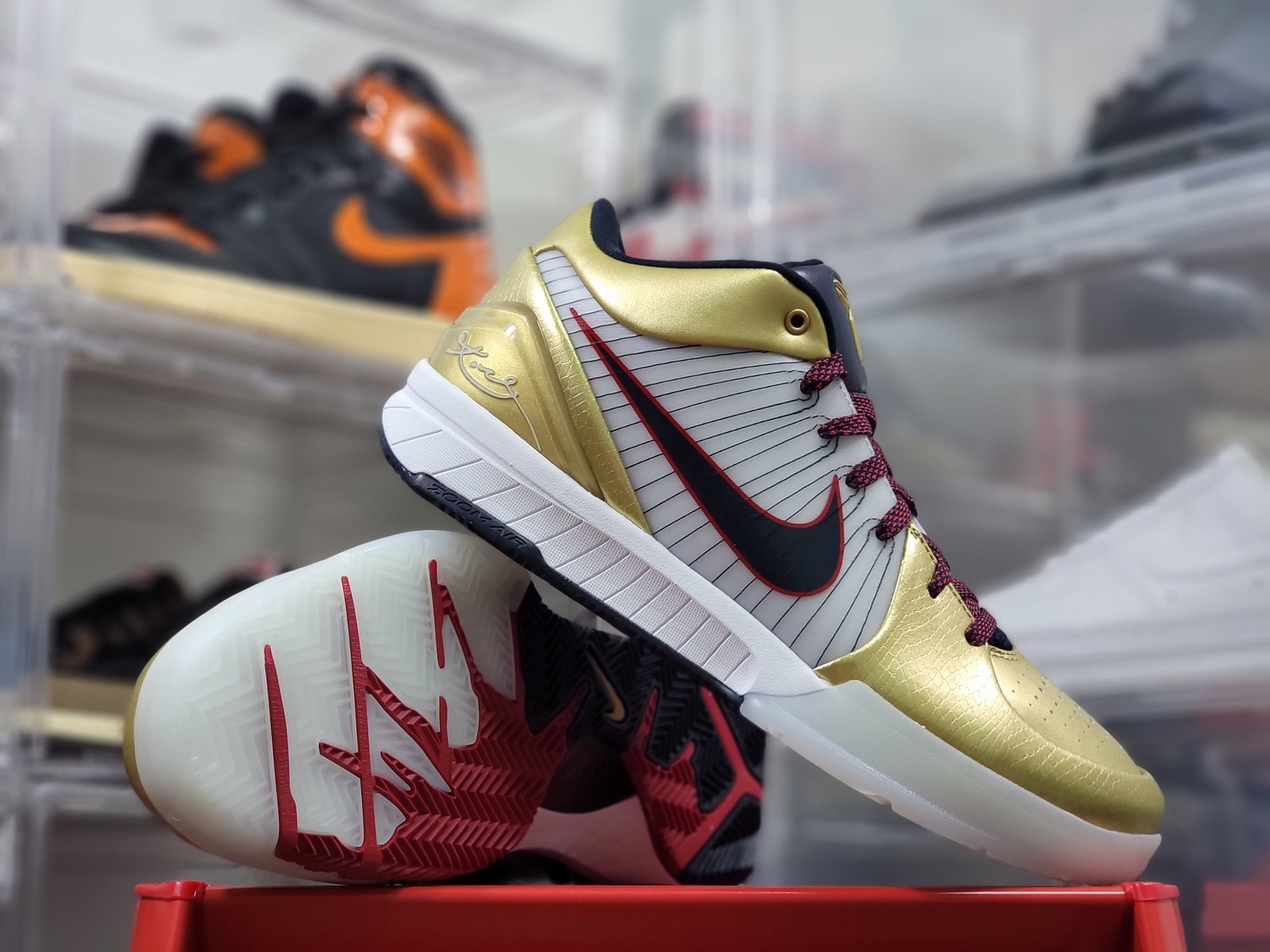 New NK Kobe 4 Protro Metallic Gold and Dark Obsidian FQ3544-100 Men's Shoes