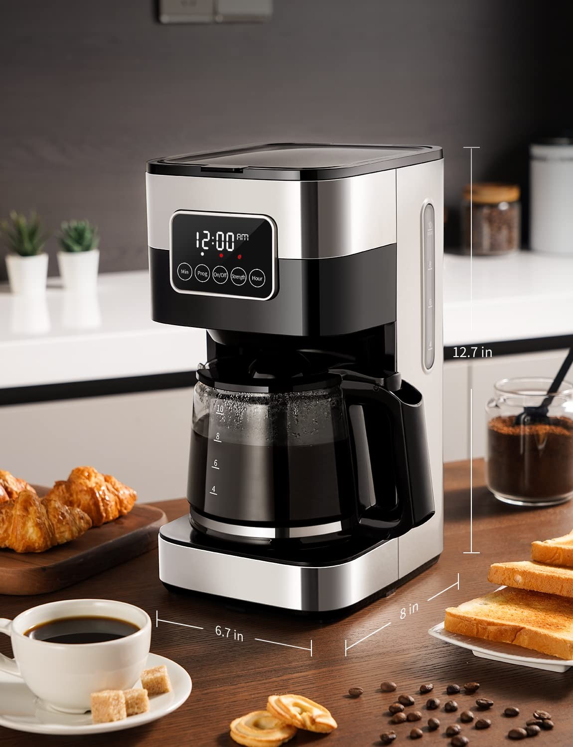 SHARDOR 10-Cup Programmable Coffee Maker, Regular & Strong Brew Drip silver