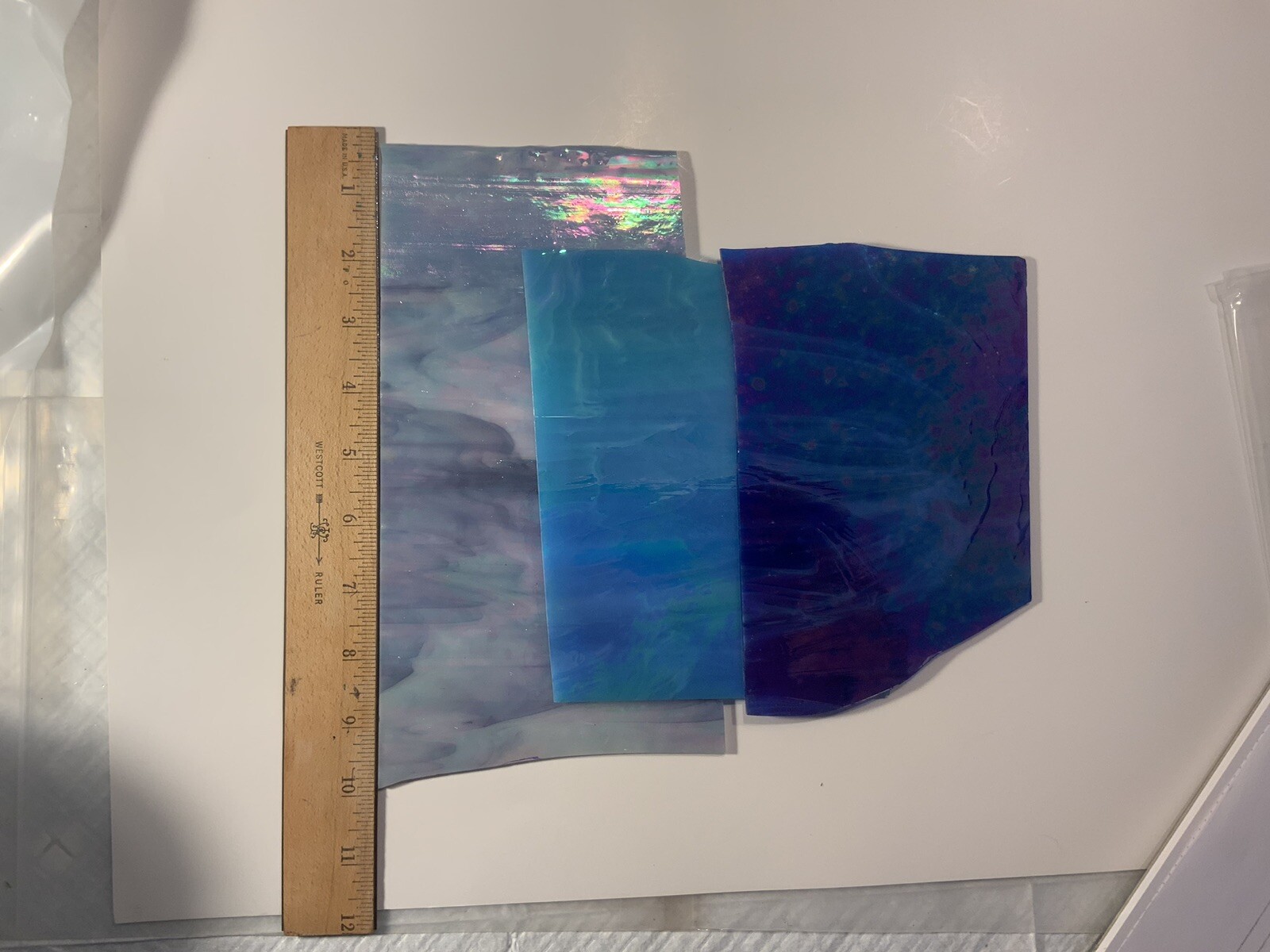 3 Iridescent Colors Of Stained Glass Pieces For Hobbies/Mosaics/Arts/Crafts