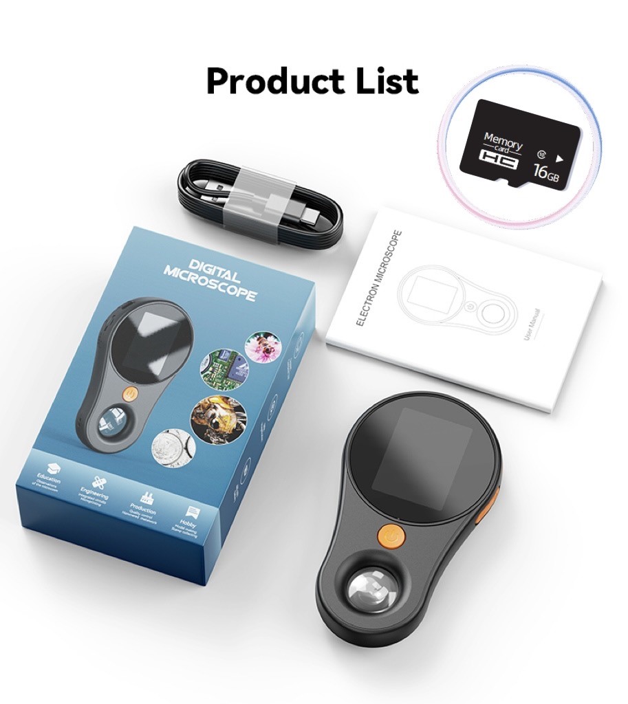 1080P 500X Digital Microscope 2Inch Screen Video Coin Microscope w/ MagnifyGlass