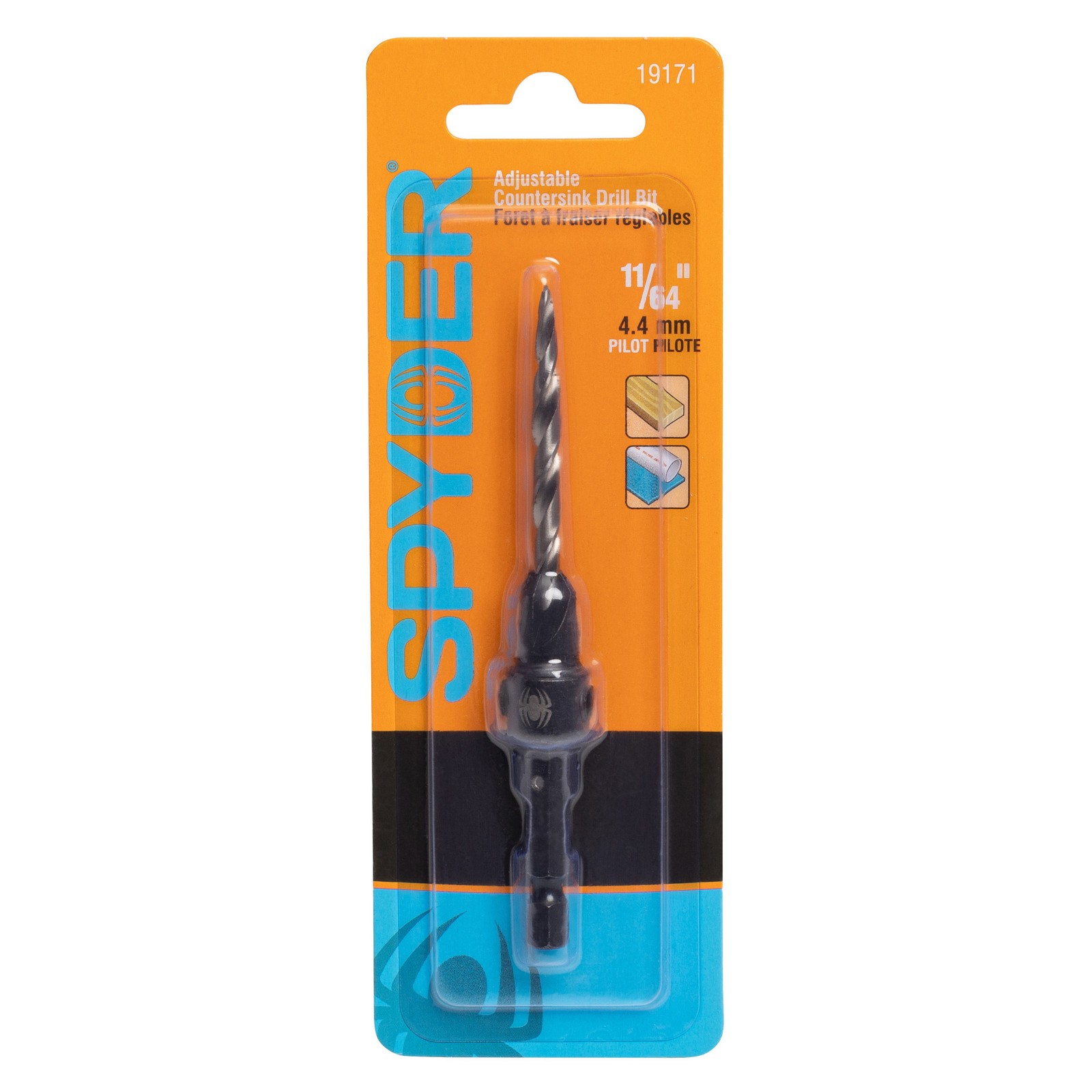 Spyder 11/64-Inch HSS Tapered Adjustable #8 Countersink Twist Drill Bit, 19171