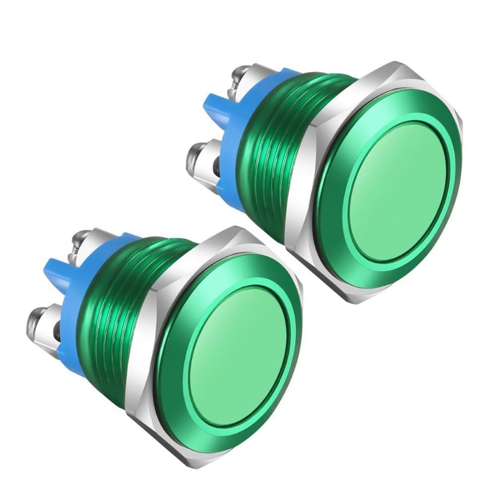 2 PCS 16MM Green Momentary Push Button Switch IP65 Waterproof 1NO SPST