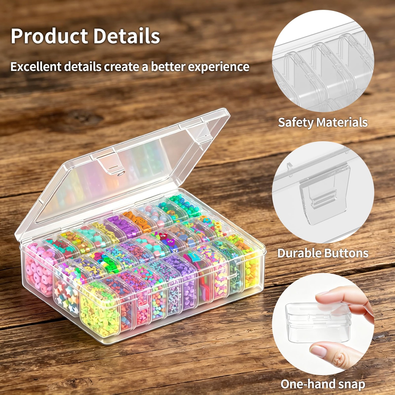 VANSUNS Bead Organizer Box, 31 Pcs Clear Plastic Storage Containers with Hing...