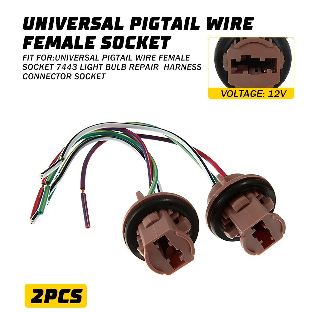 2PCS Pigtail Wire 7440 Socket 7443 7444 Two Harness Brake Stop Tail Parking EC