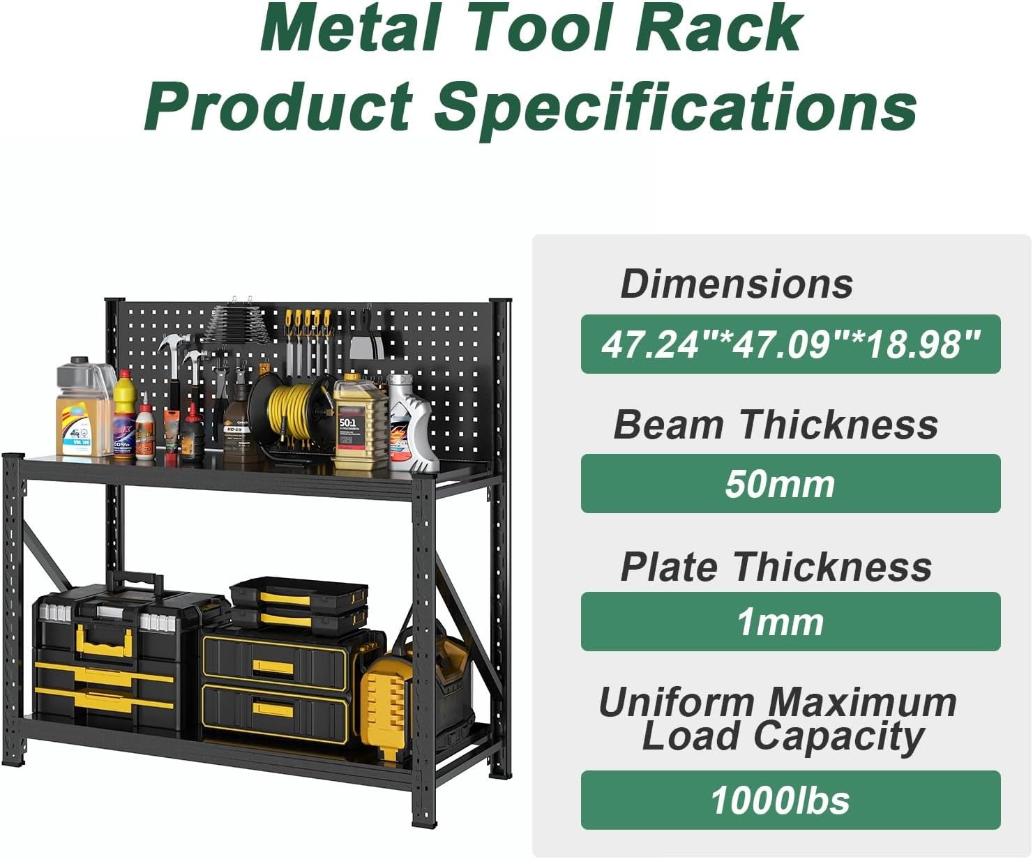 Work Bench with Pegboard,Heavy Duty 3000Lbs Capacity Workbench Adjustable Shelve