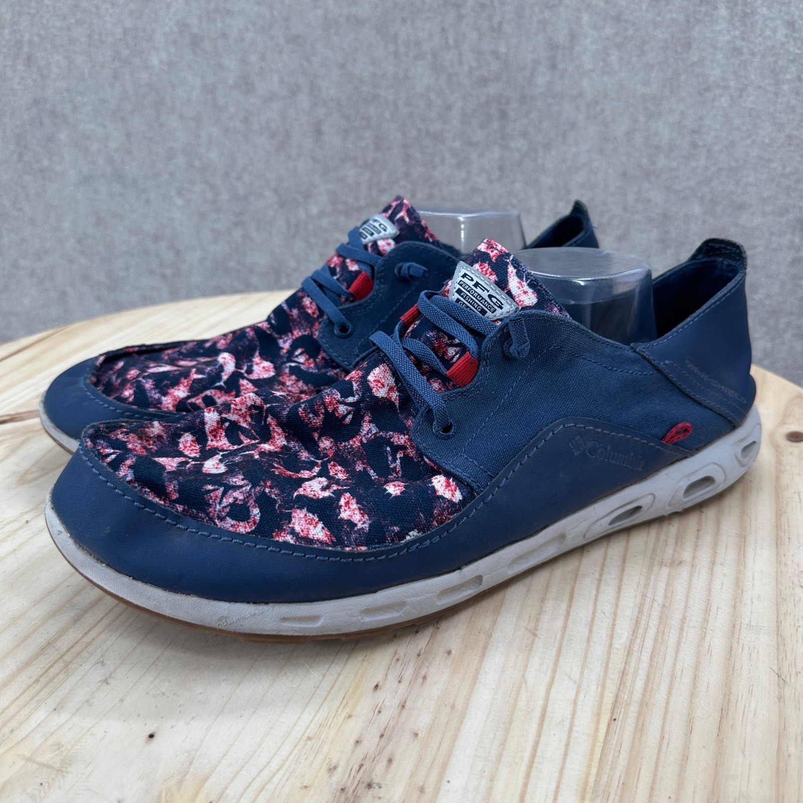 Columbia PFG Navy Blue Floral Boat Shoes Omni-Shield Fishing Sneakers Mens 15