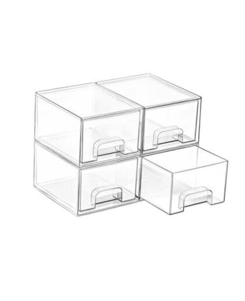 4 Pack Small Clear Stackable Storage Drawers,Acrylic Bathroom 4pack-Clear
