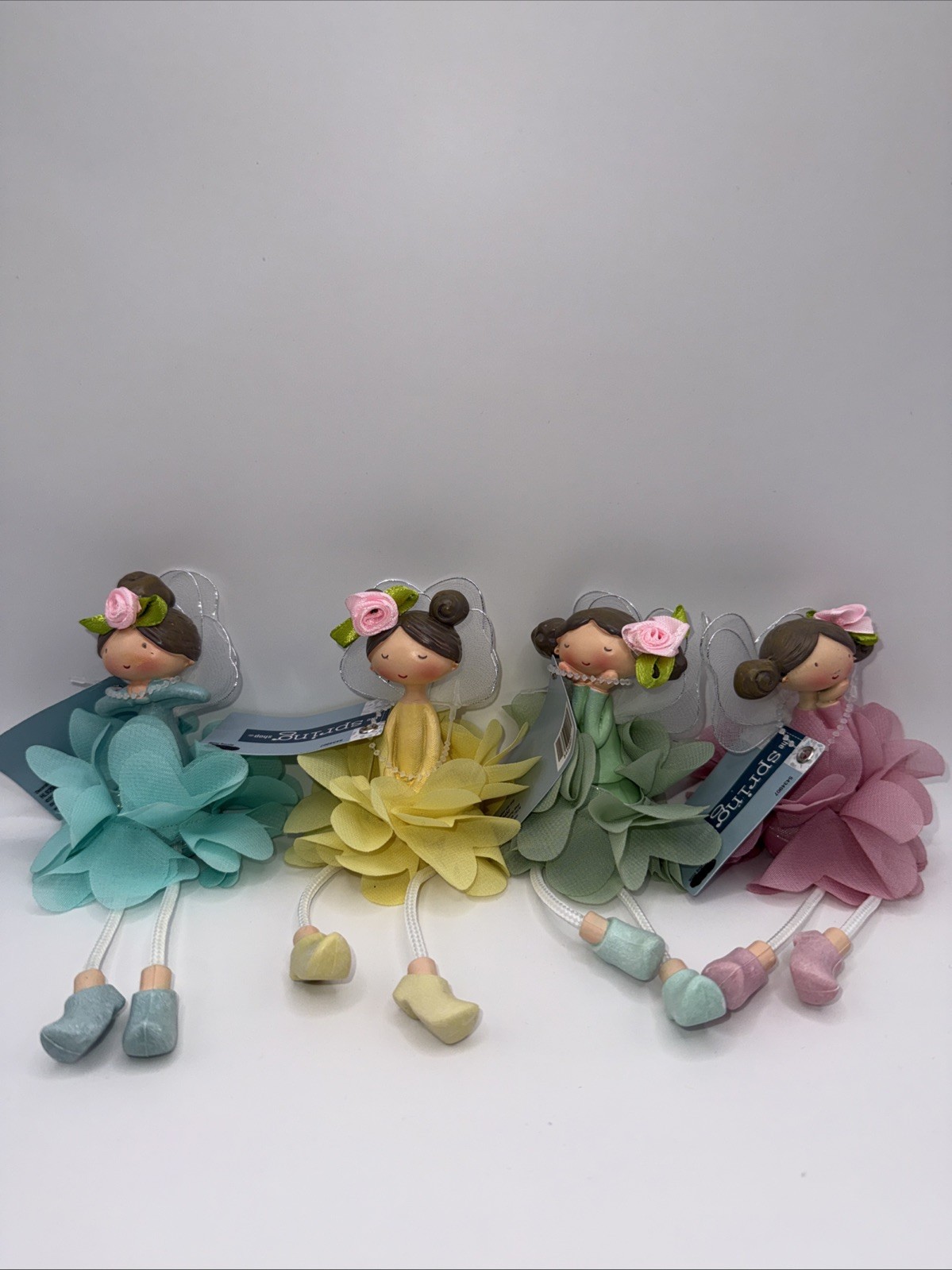 Set Of 4Green, Pink, Yellow And Teal  Fairies Shelf Sitter Easter Tabletop Decor