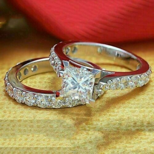 Princess Cut 2.20 Ct Lab-Created Diamond Engagement Ring Set 925 Sterling Silver