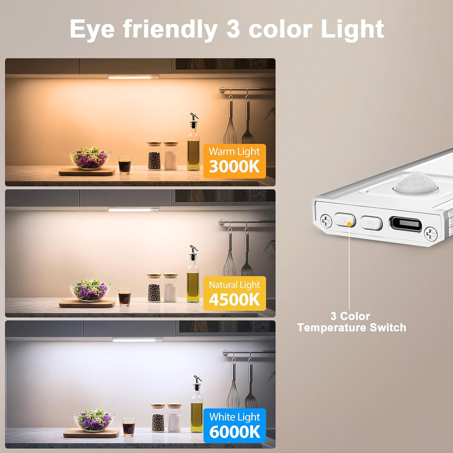 9.8" Under Cabinet Lighting, 2000mAh USB-C Rechargeable, Motion Sensor Under ...