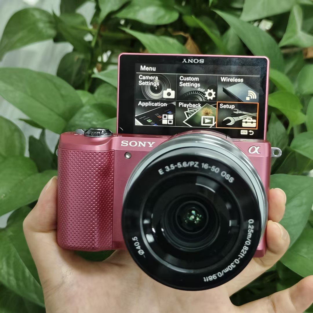 Sony a5000 Pink Mirrorless Camera + 16-50mm Silver Lens - 20.1MP Wi-Fi NFC