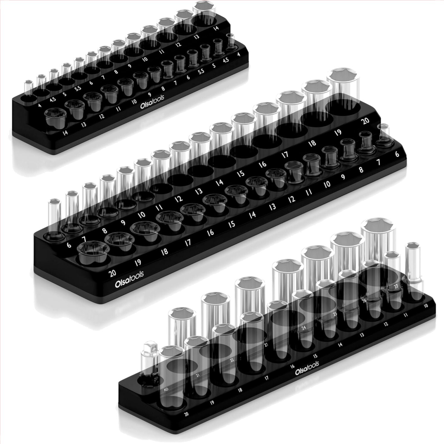 Professional-Grade Magnetic Socket Organizer - Holds 75 Sockets, 3-Piece Set