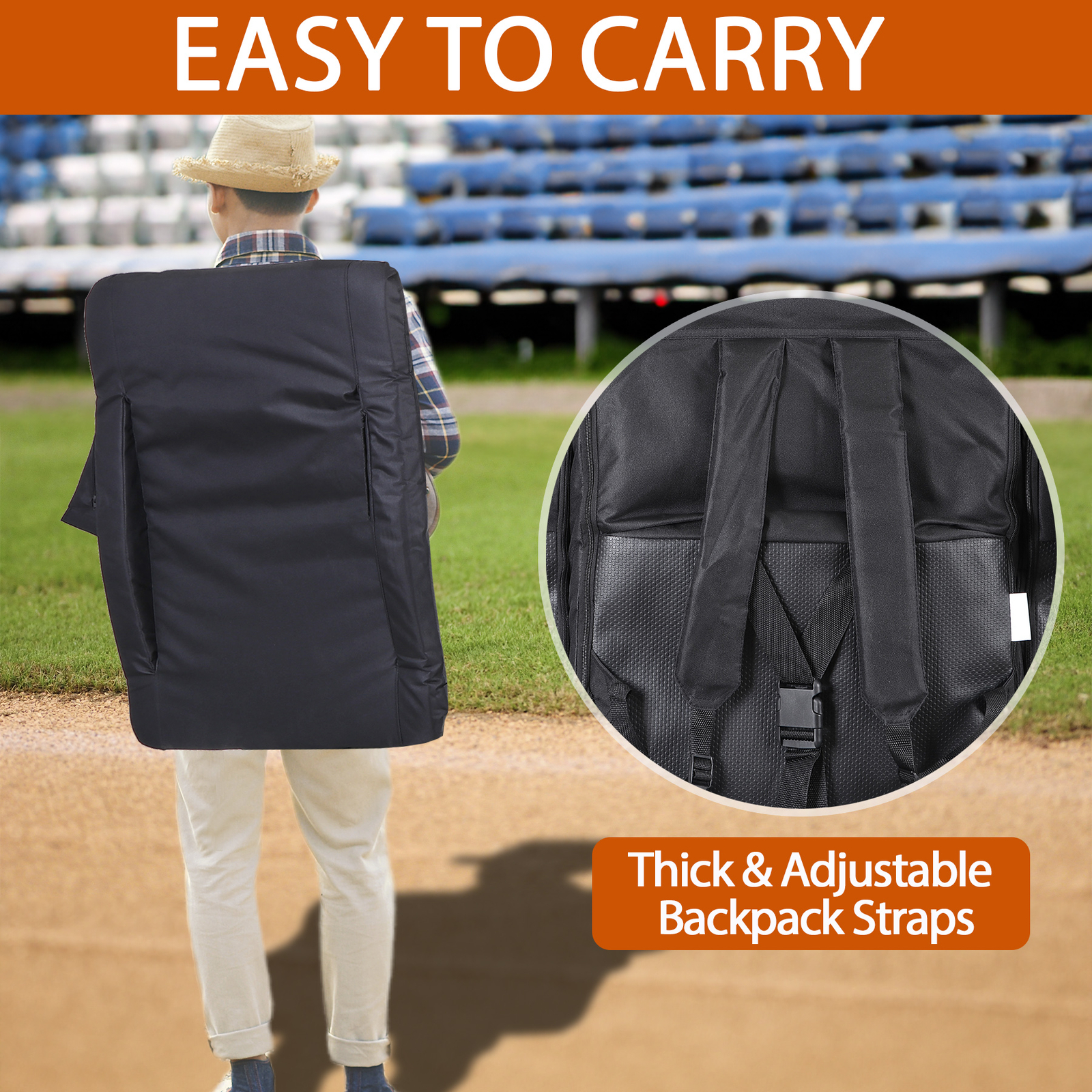2PCS Reclining Stadium Seat for Bleachers w/ Padded Backrest Adjustable Armrests