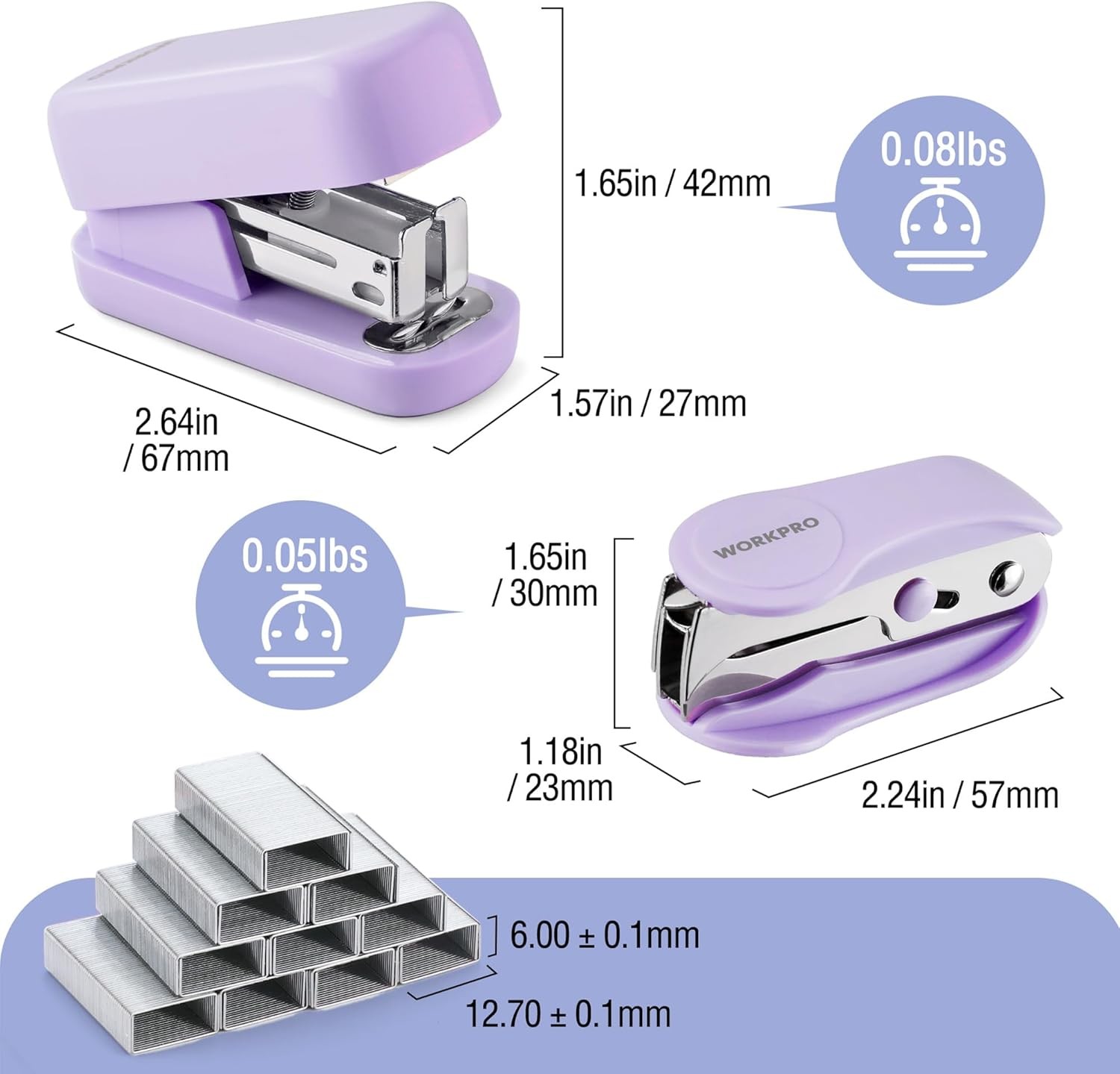 WORKPRO 3x Stapler Set 2x Mini Stapler 1PC Staple Remover 2000 Standard Staple