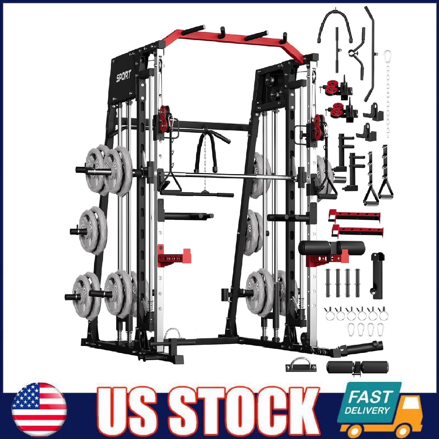 Smith Machine Home Gym 2200LBS Squat Rack Power Cage Strength Training Equipment